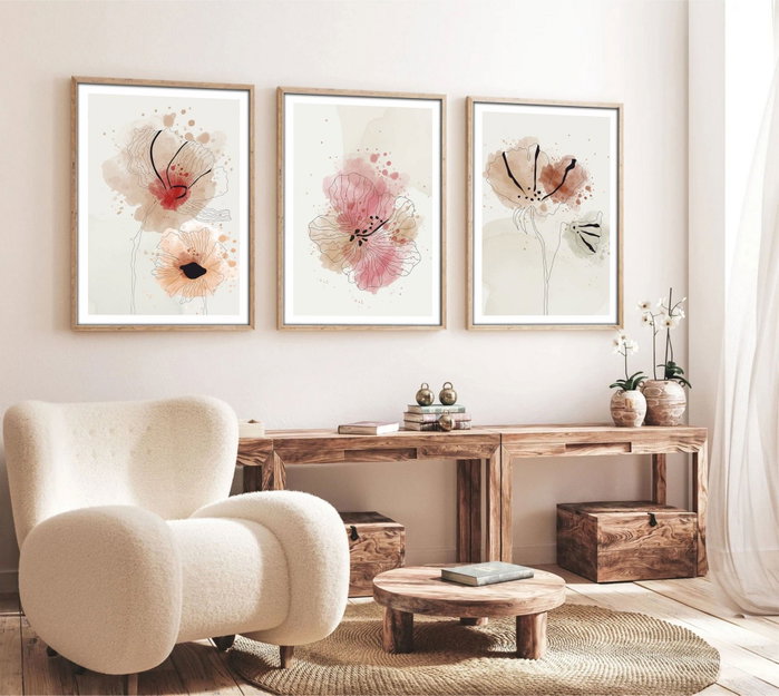 Wallity Huhu205 Pintura Decorativa en MDF Enmarcada (3 Piezas) 35 x 50 cm